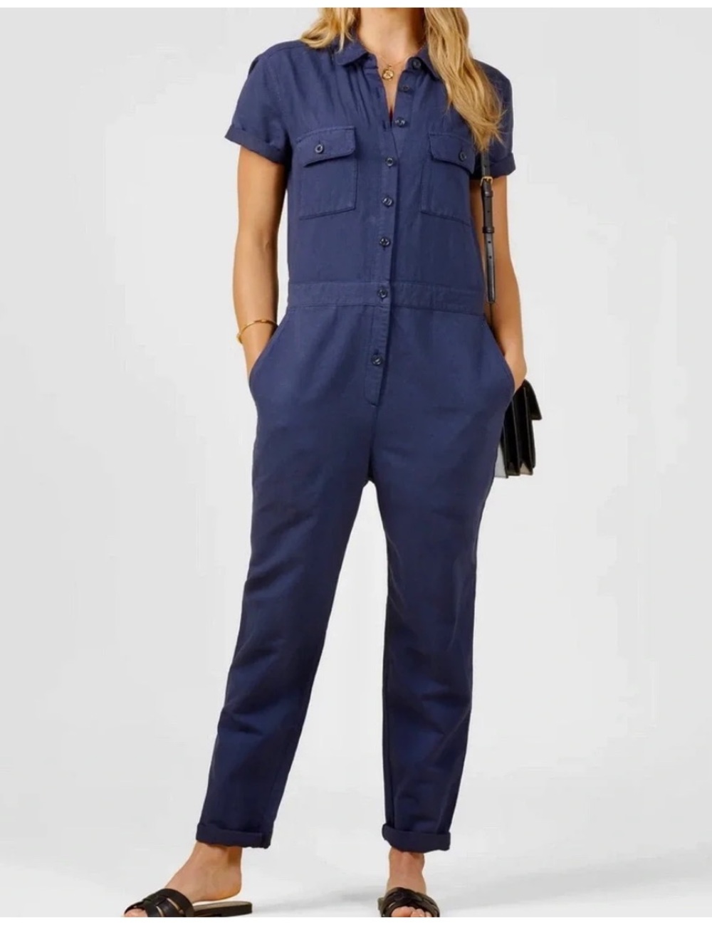 NWT Outerknown S.E.A. Suit Organic Cotton & Linen Utility Jumpsuit Blue 2140066